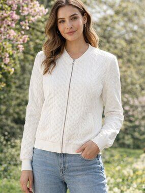 ✨ LIKE NEW ✨ Textured Cable Jacquard Zip-Up Bomber Jacket